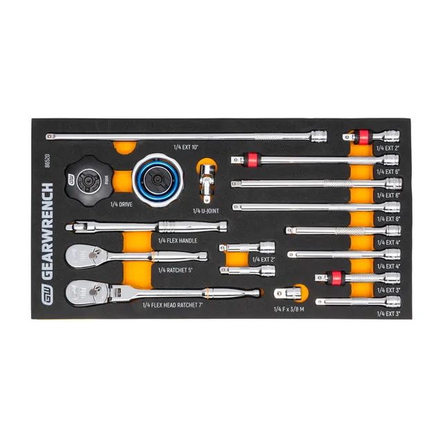 gearwrench-86520-18-piece-1-4-inch-drive-90t-ratchet-and-drive-tool-set-with-eva image 1