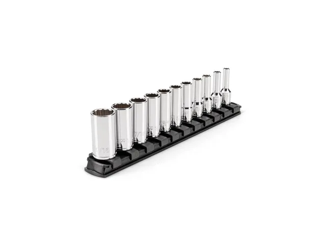 tekton-shd90119-1-4-inch-drive-semi-deep-12-point-socket-set-with-rail-11-piece- image 1
