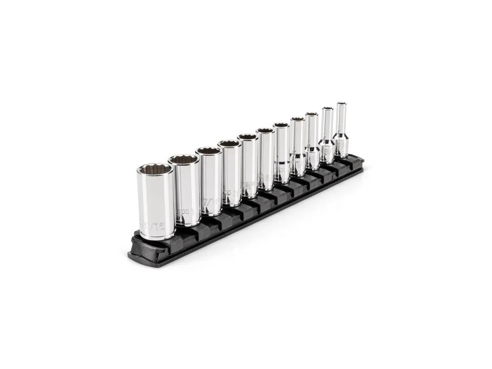 tekton-shd90119-1-4-inch-drive-semi-deep-12-point-socket-set-with-rail-11-piece- image 1