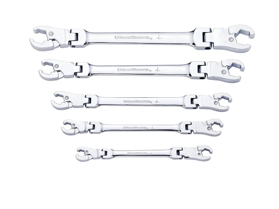 gearwrench-89100-5-pc-ratcheting-flex-head-flare-nut-wrench-set-sae image 1