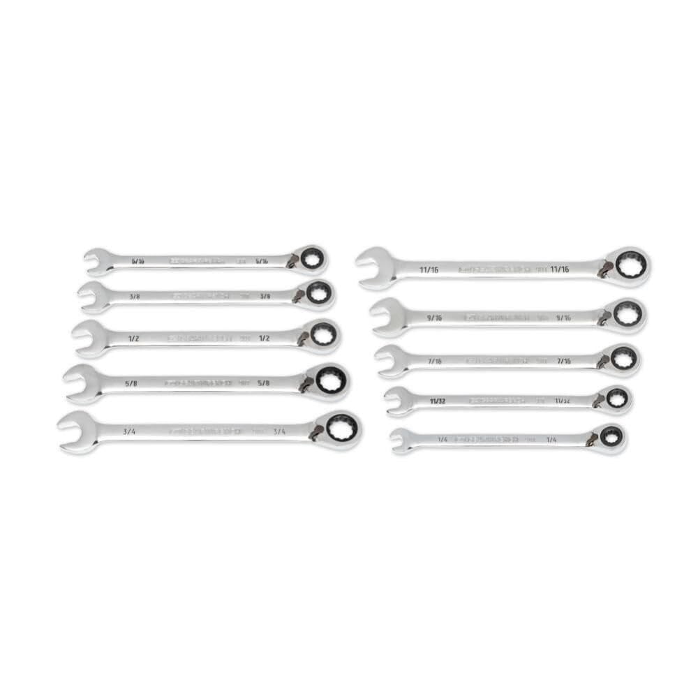 gearwrench-86658-10-piece-90-tooth-12-point-sae-reversible-ratcheting-wrench-set image 1