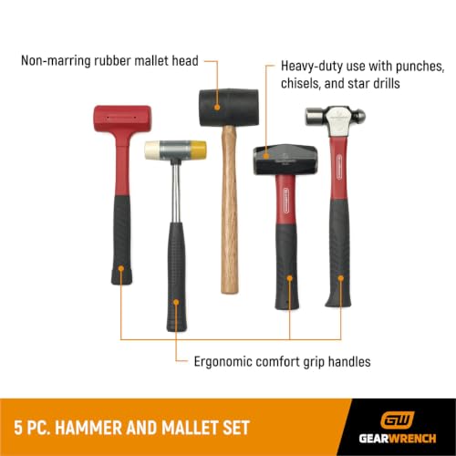 gearwrench-82303d-5-piece-hammer-and-mallet-set-with-ball-pein-drilling-soft-fac image 6
