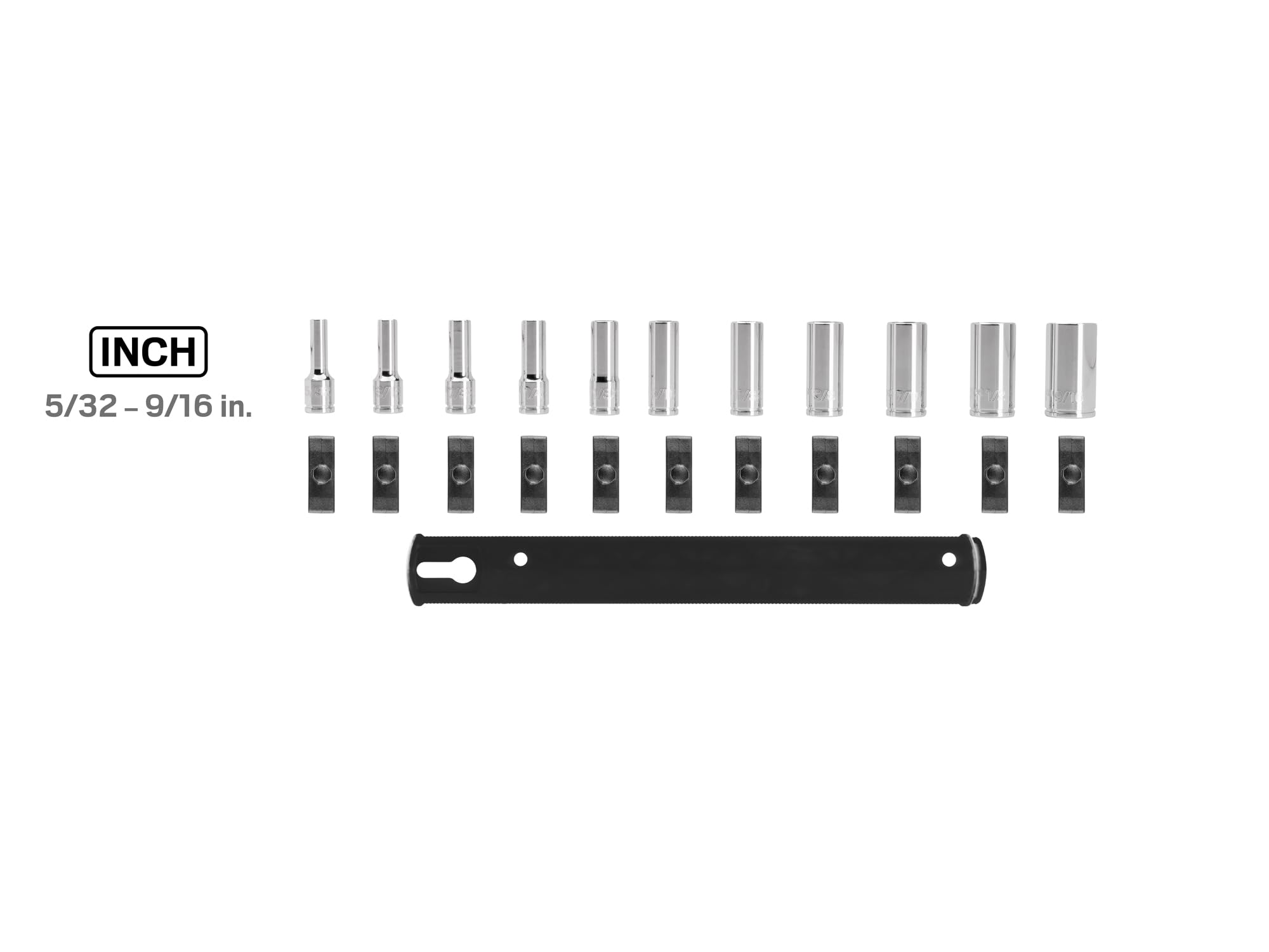 tekton-shd90119-1-4-inch-drive-semi-deep-12-point-socket-set-with-rail-11-piece- image 2
