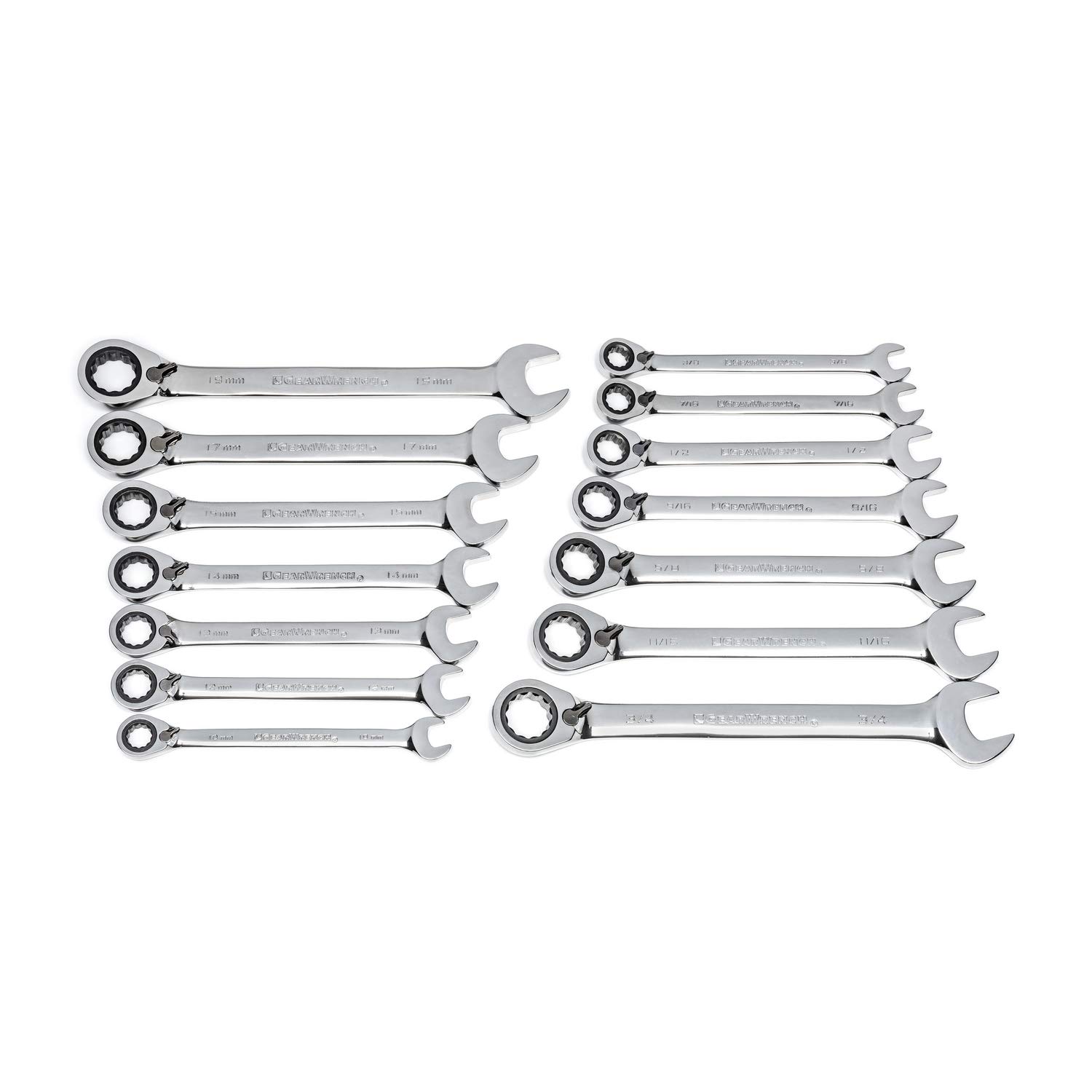 gearwrench-85142-14-pc-12-pt-reversible-ratcheting-combination-wrench-set-sae-me image 1