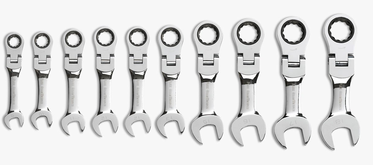gearwrench-9550-10-pc-12-pt-stubby-flex-head-ratcheting-combination-wrench-set-m image 1