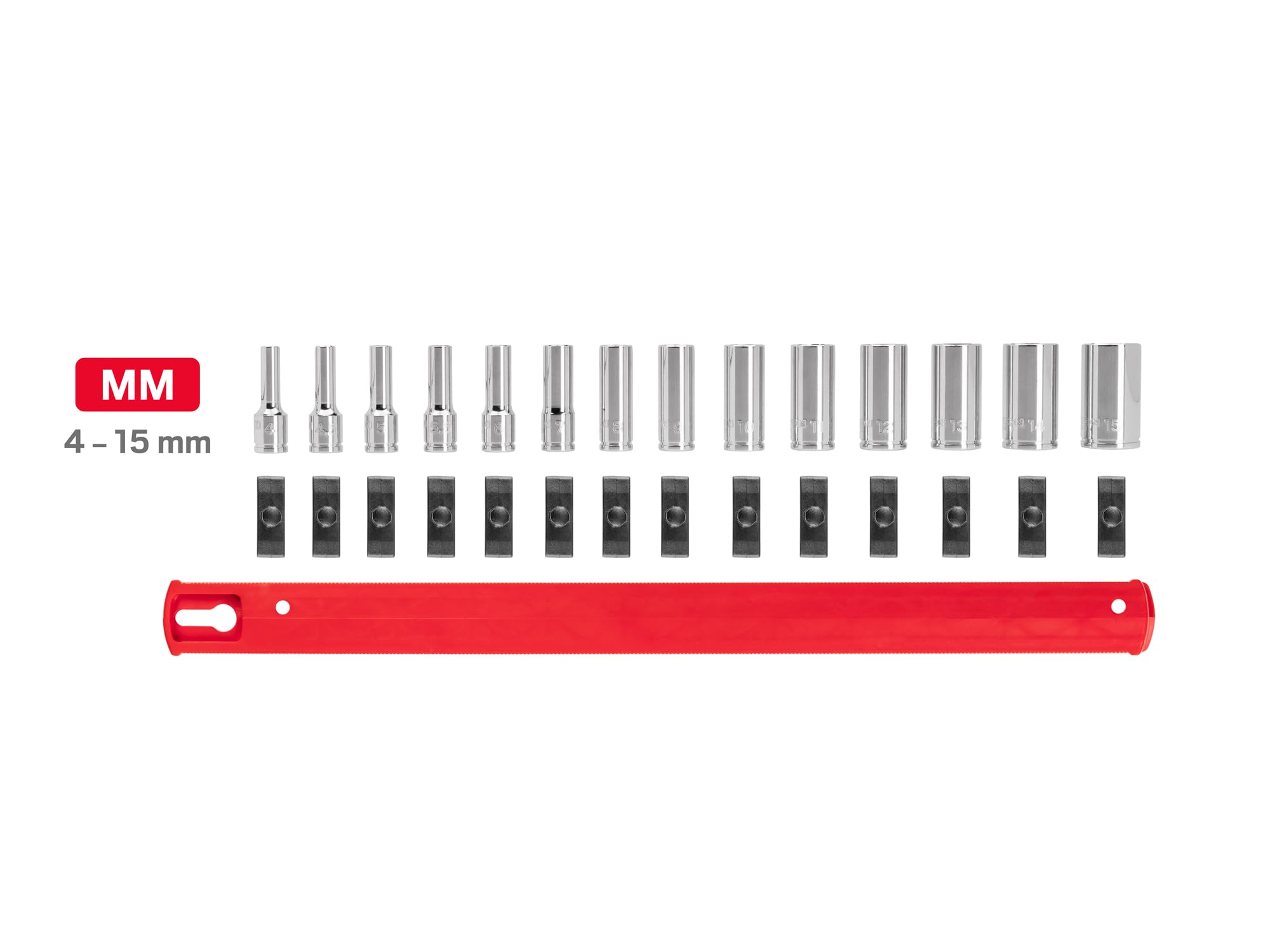 tekton-shd90118-1-4-inch-drive-semi-deep-12-point-socket-set-with-rail-14-piece- image 2