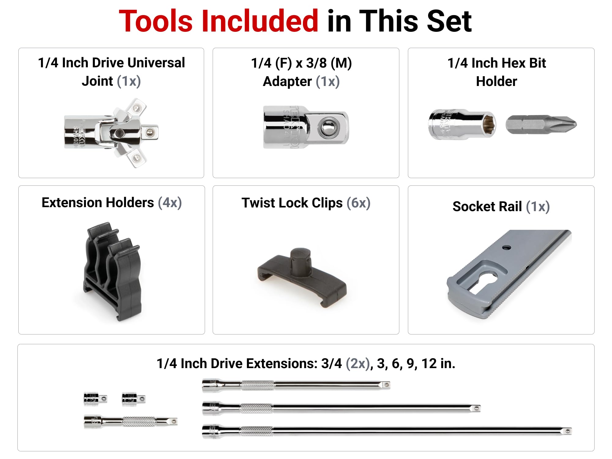 tekton-sha90101-extension-and-accessory-set-with-rail-9-piece-1-4-in-drive-with- image 2