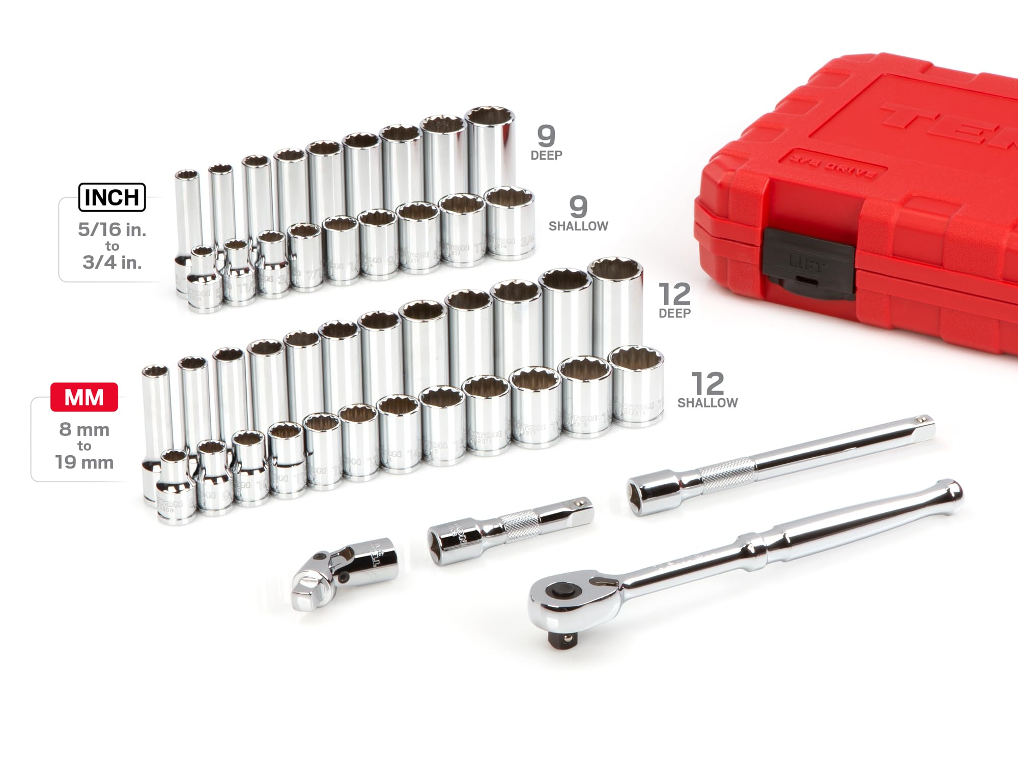 tekton-skt15302-3-8-inch-drive-12-point-socket-and-ratchet-set-46-piece-with-cas image 3