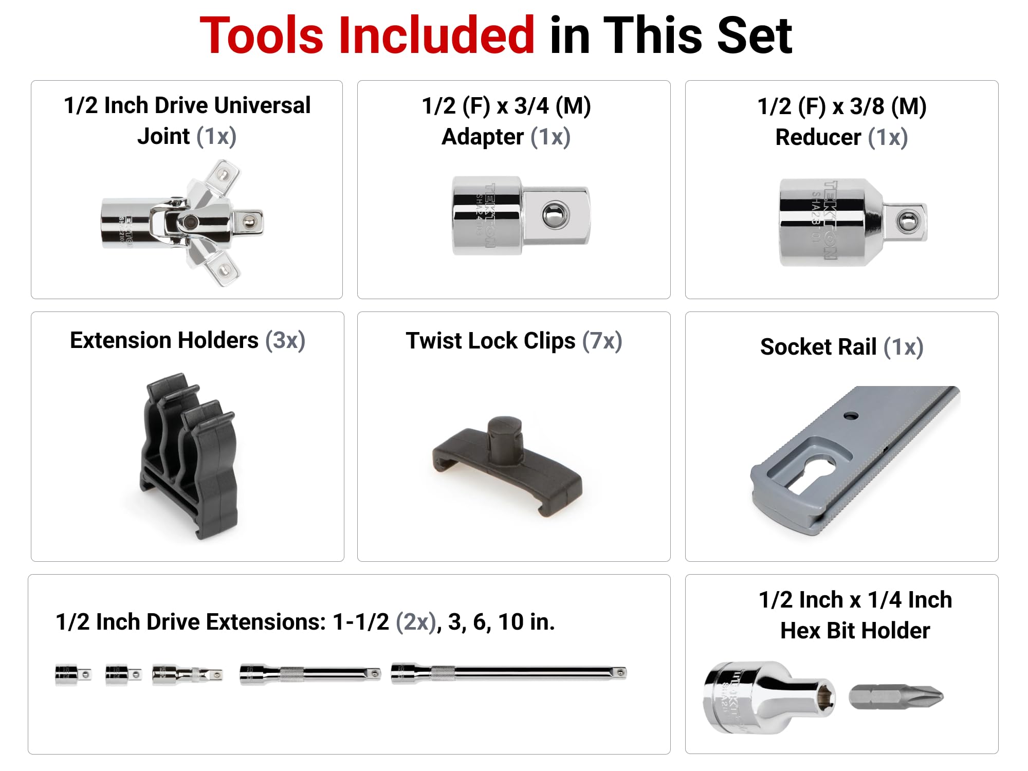 tekton-sha92101-extension-and-accessory-set-with-rail-9-piece-1-2-inch-drive image 2