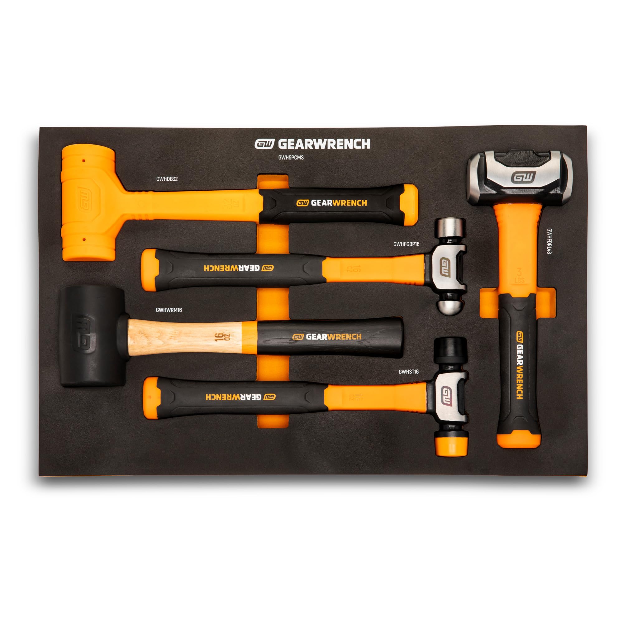 gearwrench-gwh5pcms-5-piece-mixed-hammer-set-with-rubber-mallet-soft-tip-dead-bl image 1