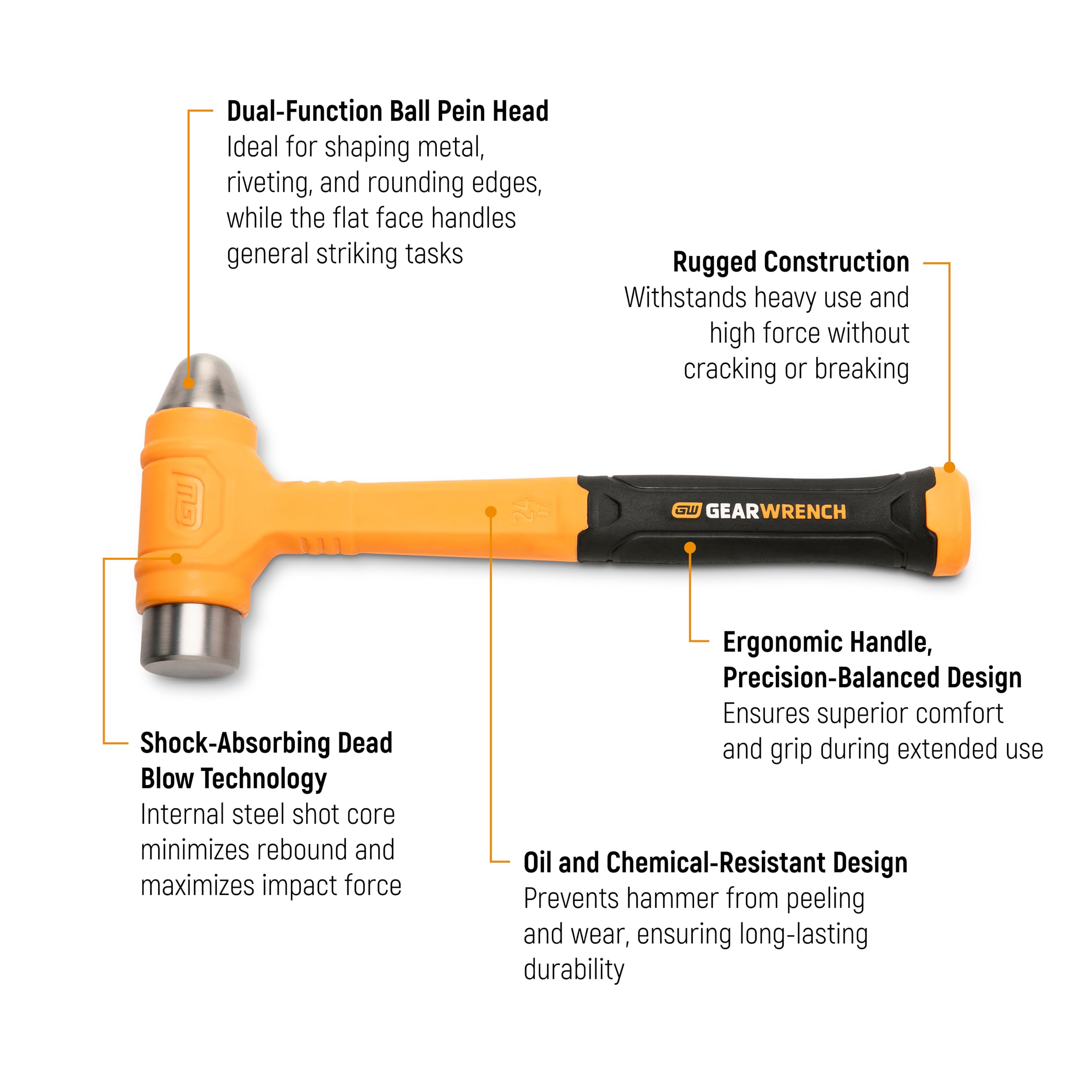 gearwrench-gwhdbbp16-16-oz-dead-blow-ball-pein-hammer-dual-face-steel-shot-metal image 2