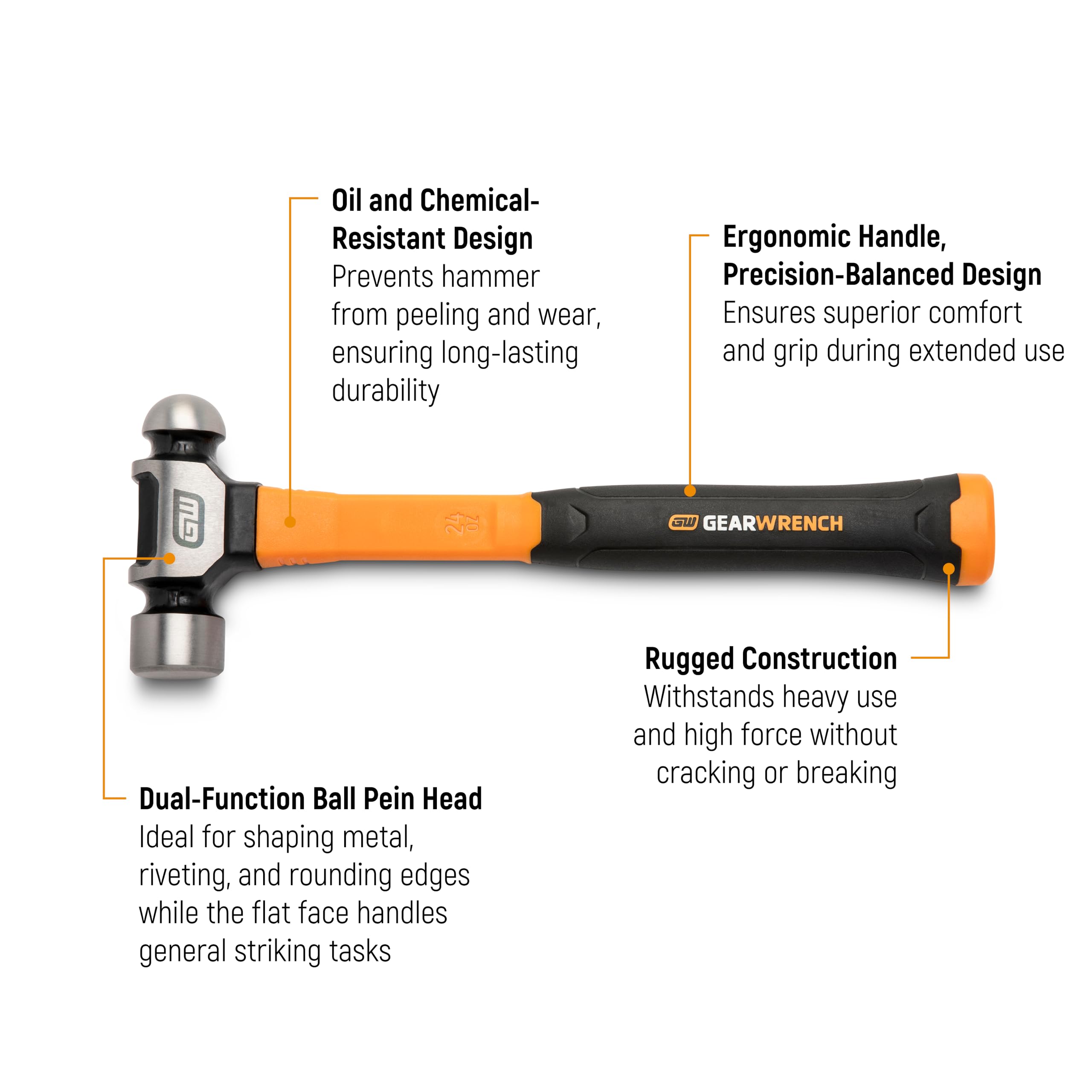 gearwrench-gwh3pcbp-3-piece-ball-pein-hammer-set-with-fiberglass-handles-16-oz-2 image 2