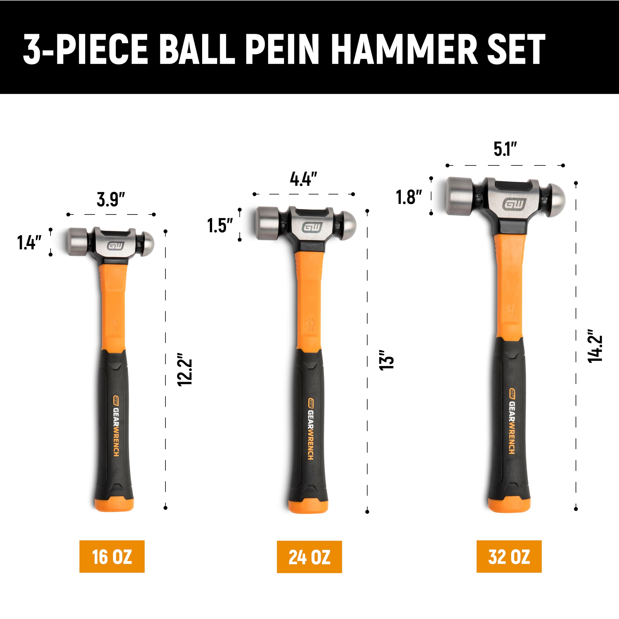 gearwrench-gwh3pcbp-3-piece-ball-pein-hammer-set-with-fiberglass-handles-16-oz-2 image 3