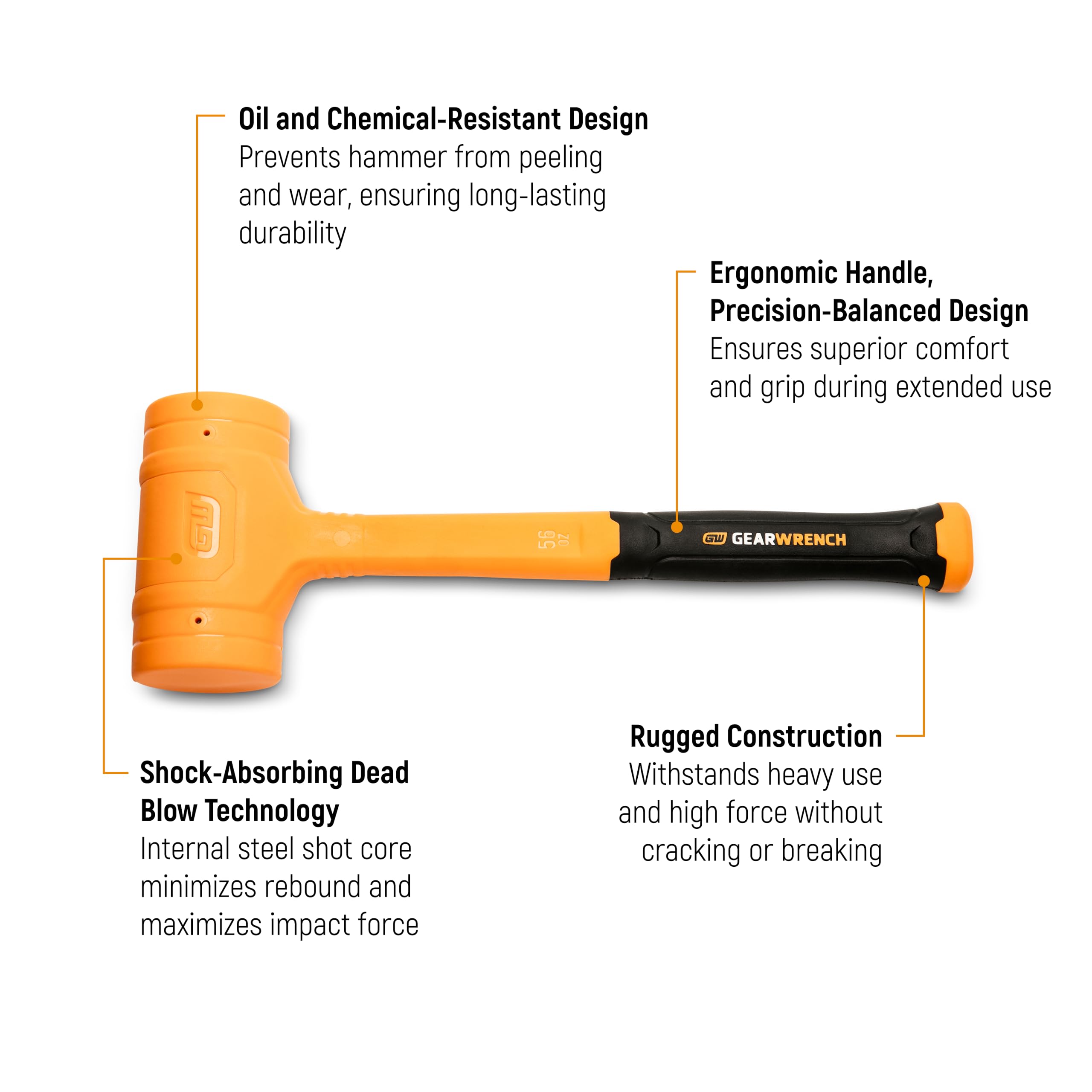 gearwrench-gwhdb16-18-oz-dead-blow-hammer-steel-shot-rebound-free-striking-hamme image 2