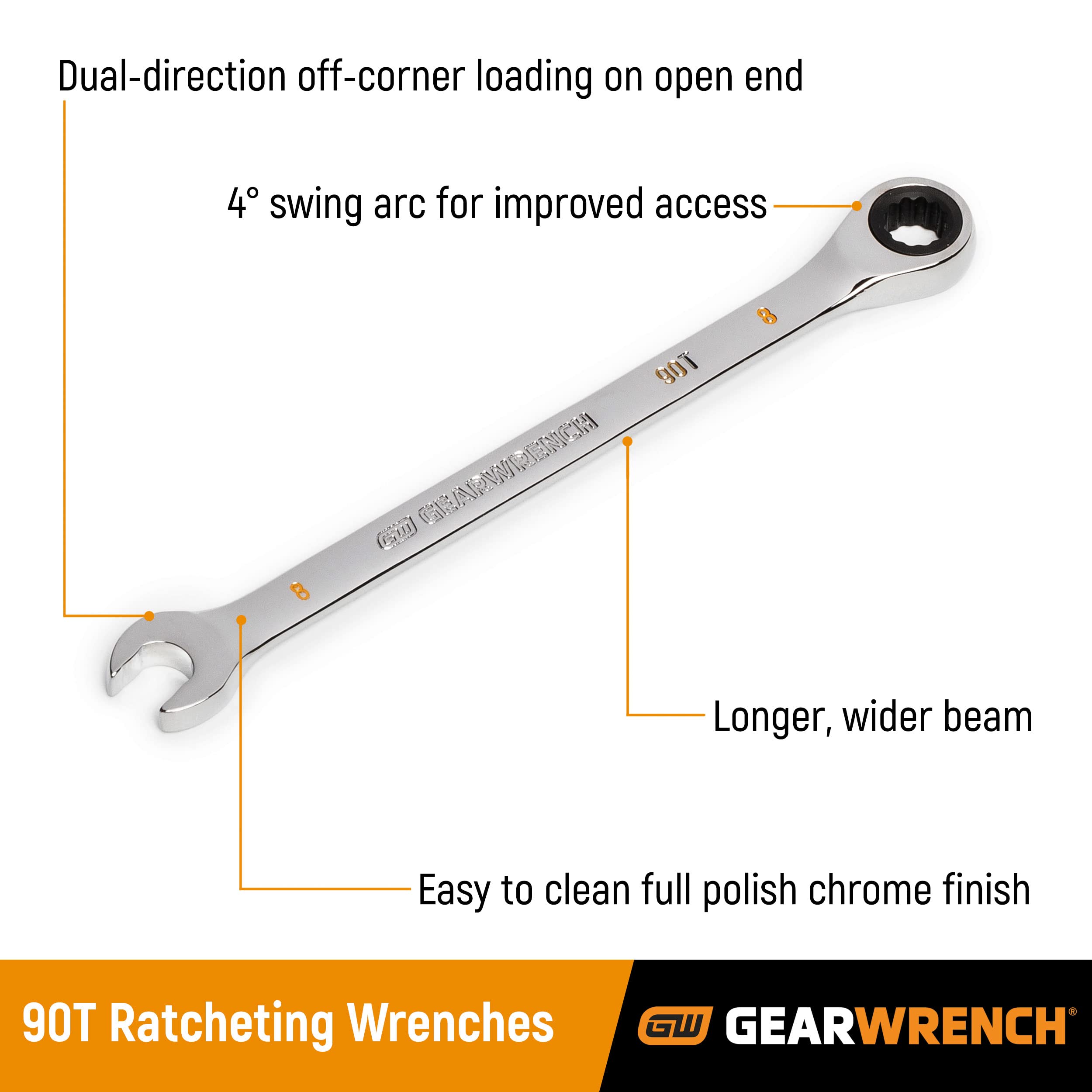 gearwrench-86913-13mm-4-degree-swing-arc-12-point-ratcheting-combination-wrench- image 2