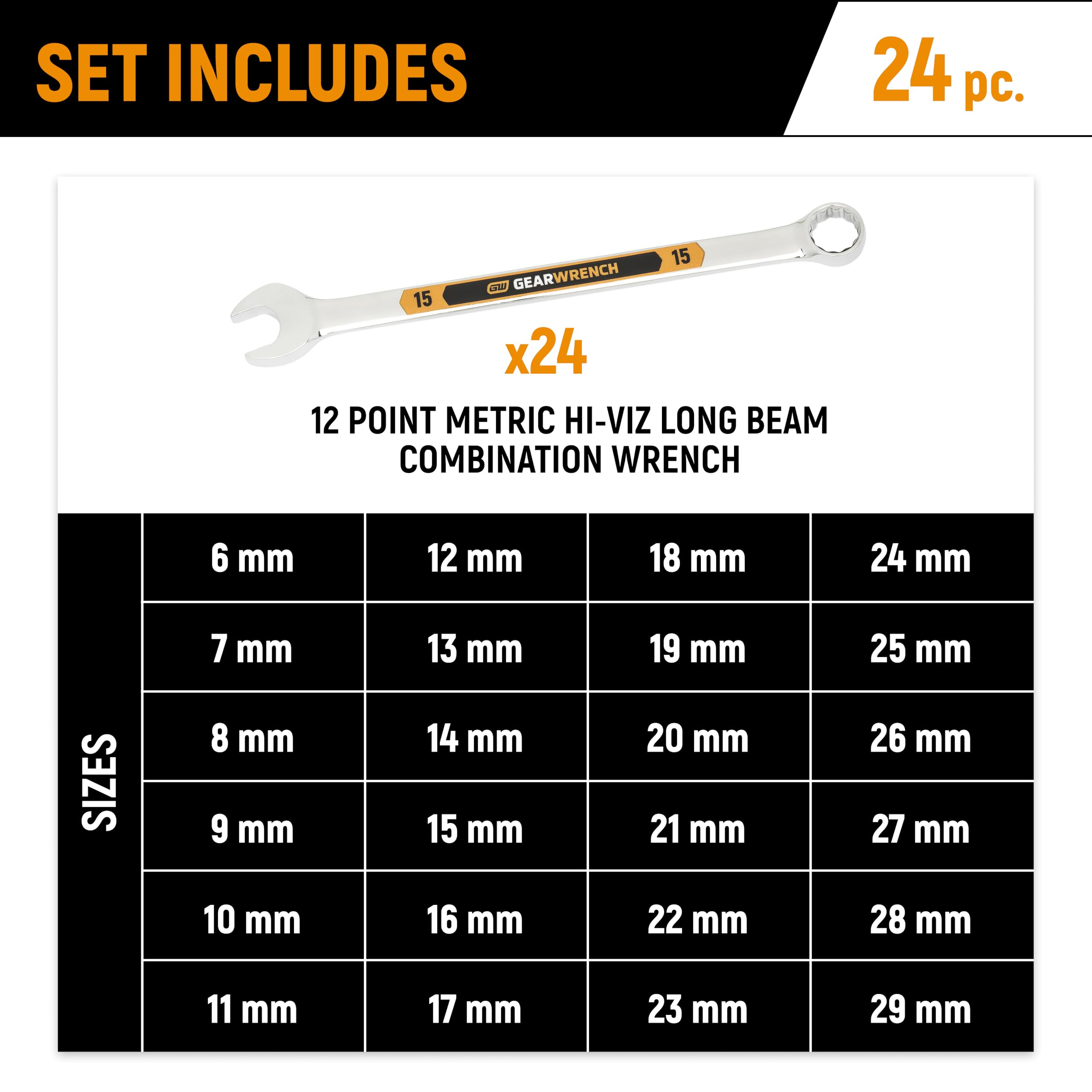 gearwrench-gwmsswhmm-24-piece-12-point-metric-hi-viz-long-pattern-combination-wr image 2