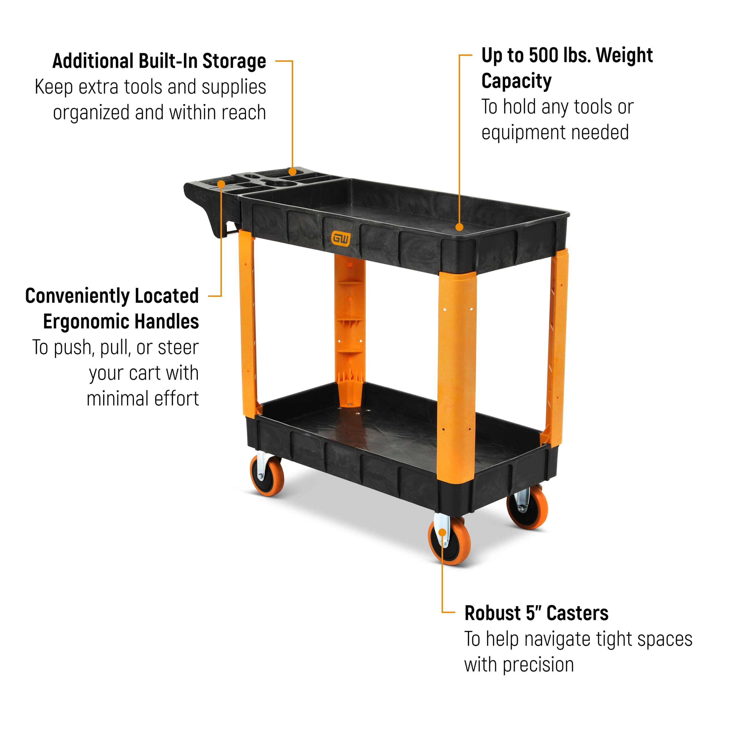 gearwrench-gwpscs-40-2-shelf-heavy-duty-utility-cart-500-lb-capacity-shop-servic image 2