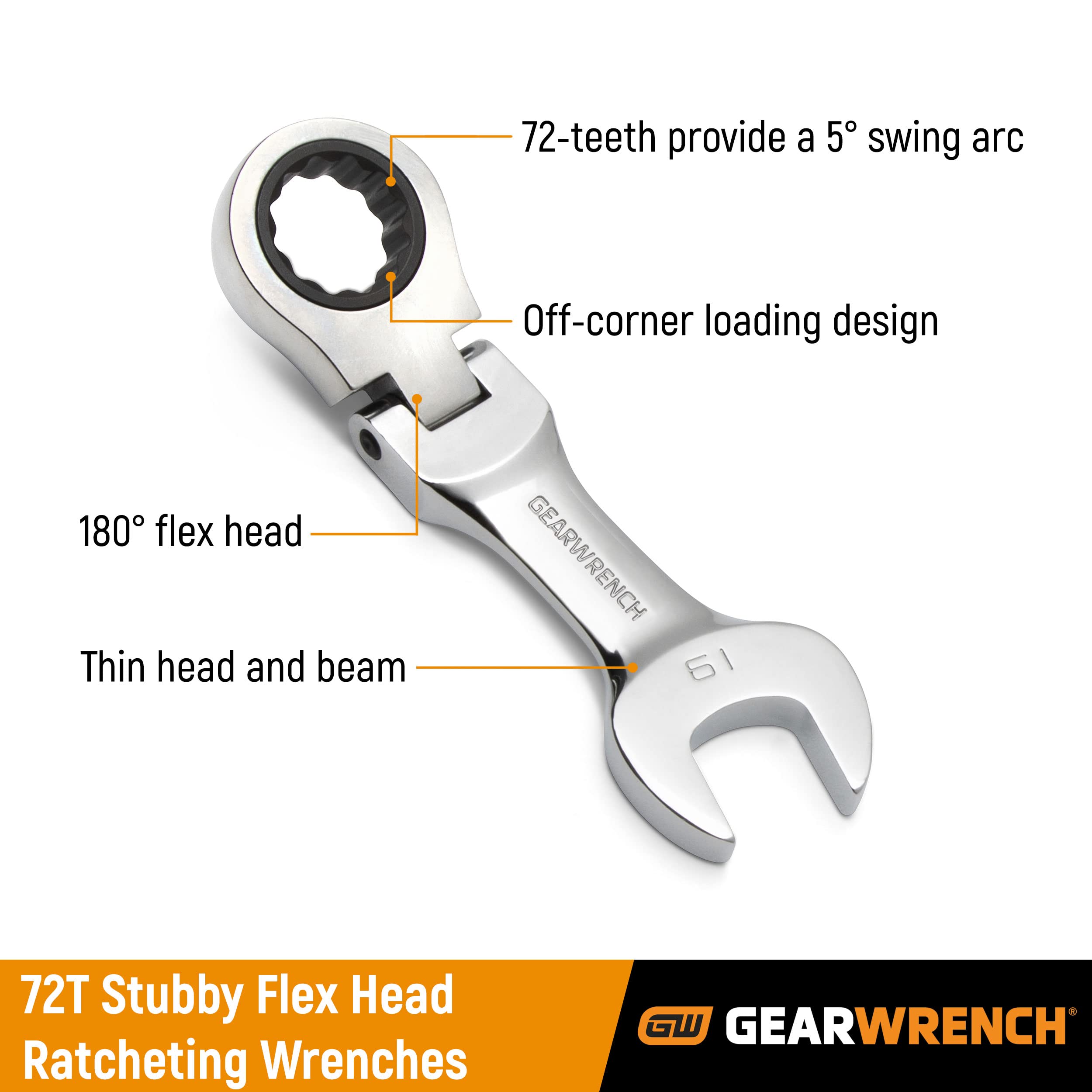 gearwrench-9550-10-pc-12-pt-stubby-flex-head-ratcheting-combination-wrench-set-m image 2