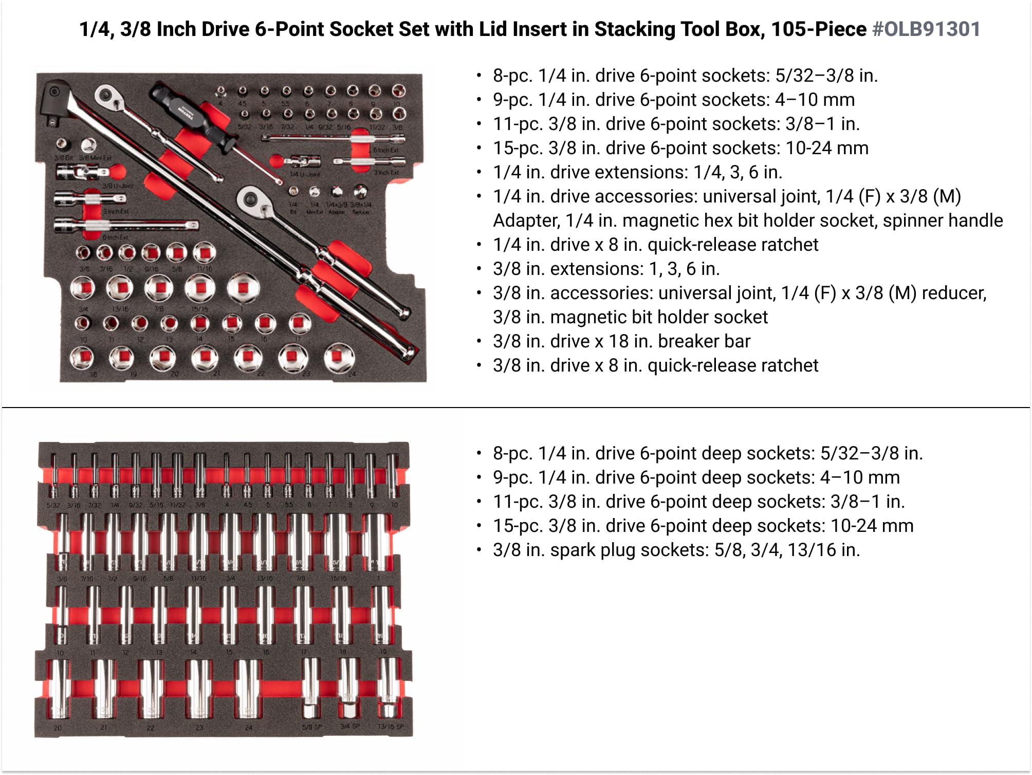 tekton-olb91301-1-4-and-3-8-inch-drive-6-point-socket-ratchet-set-105-piece image 2
