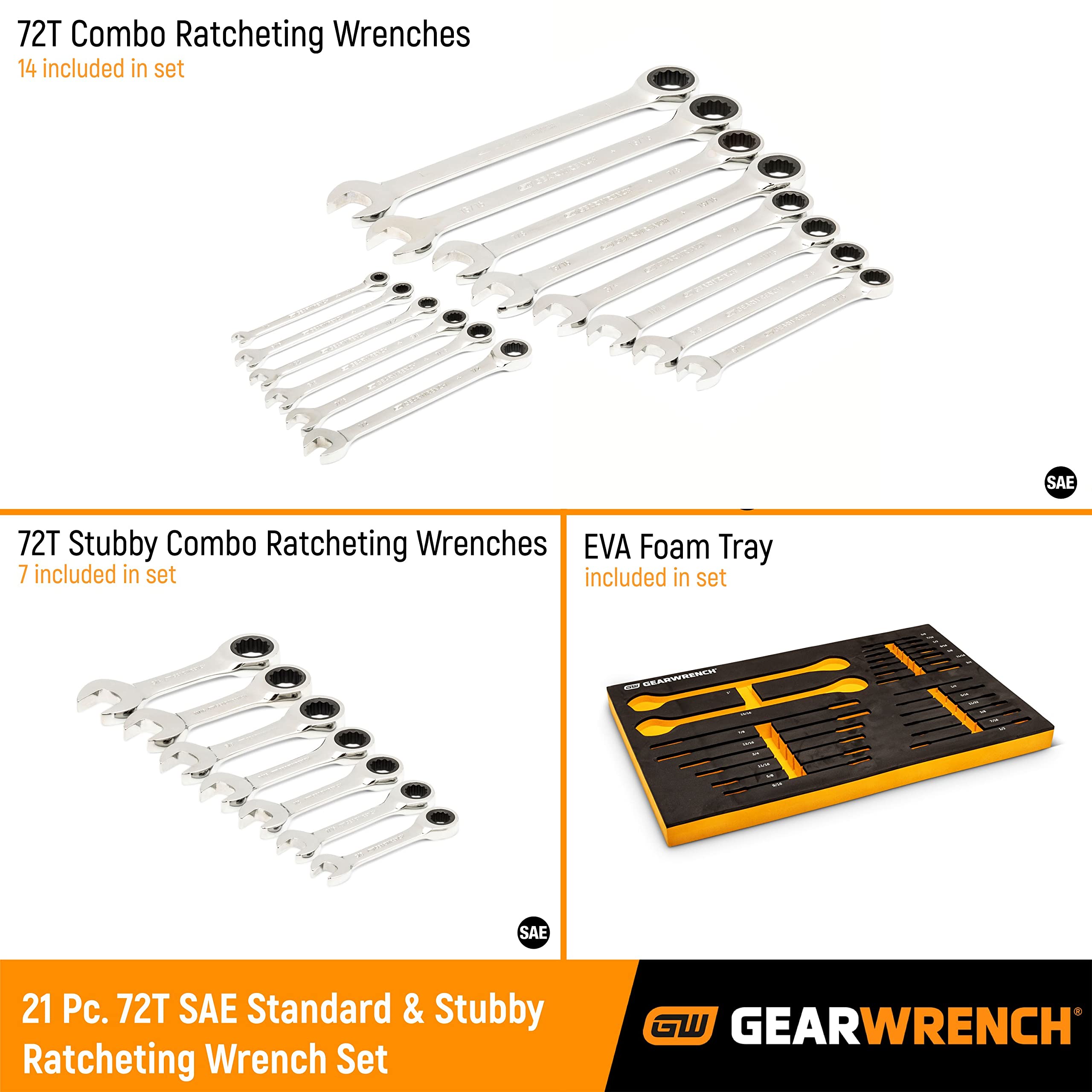 gearwrench-86526-21-piece-72-tooth-sae-standard-stubby-ratcheting-combination-wr image 2