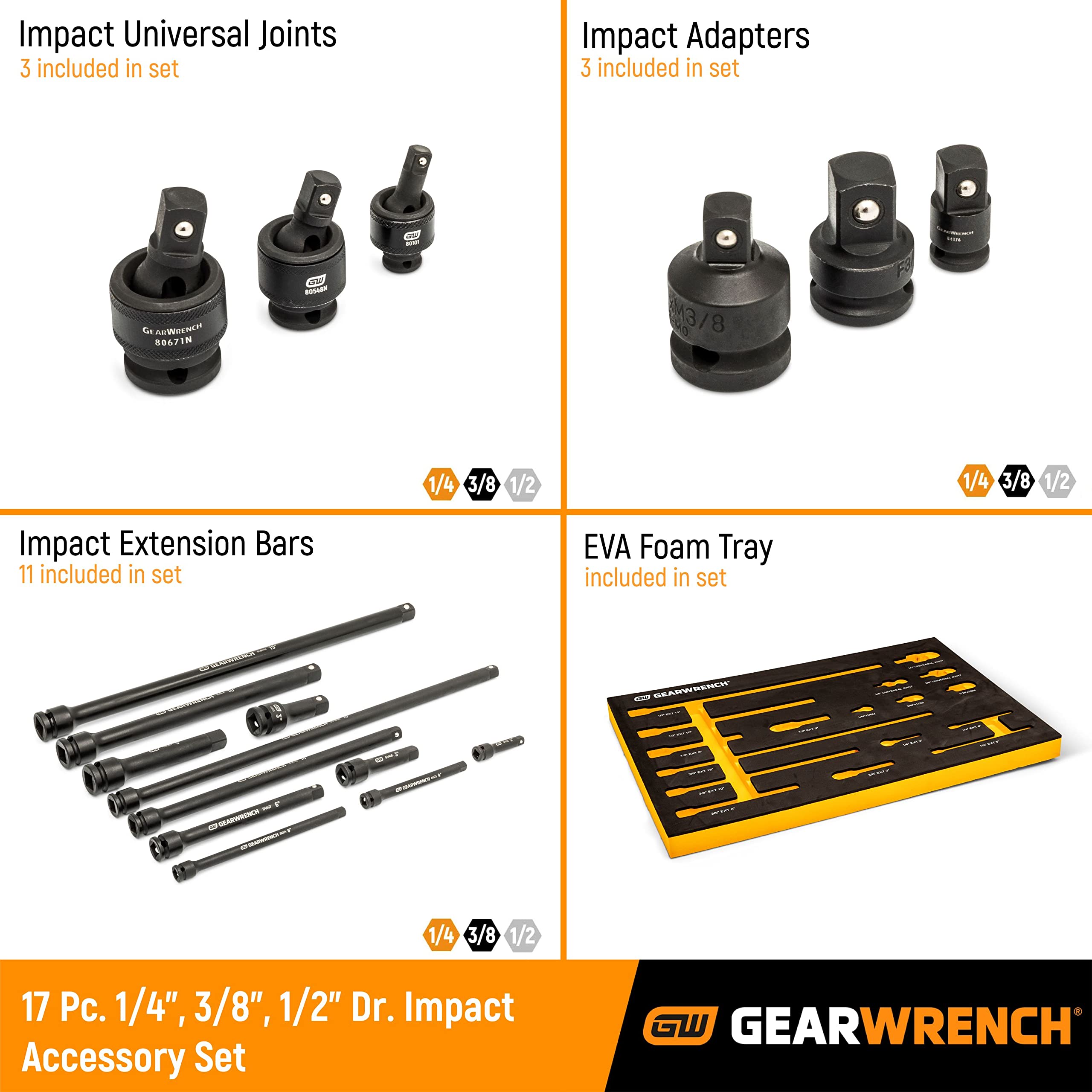gearwrench-86524-17-piece-1-4-3-8-1-2-impact-drive-tool-accessories-set-with-eva image 2
