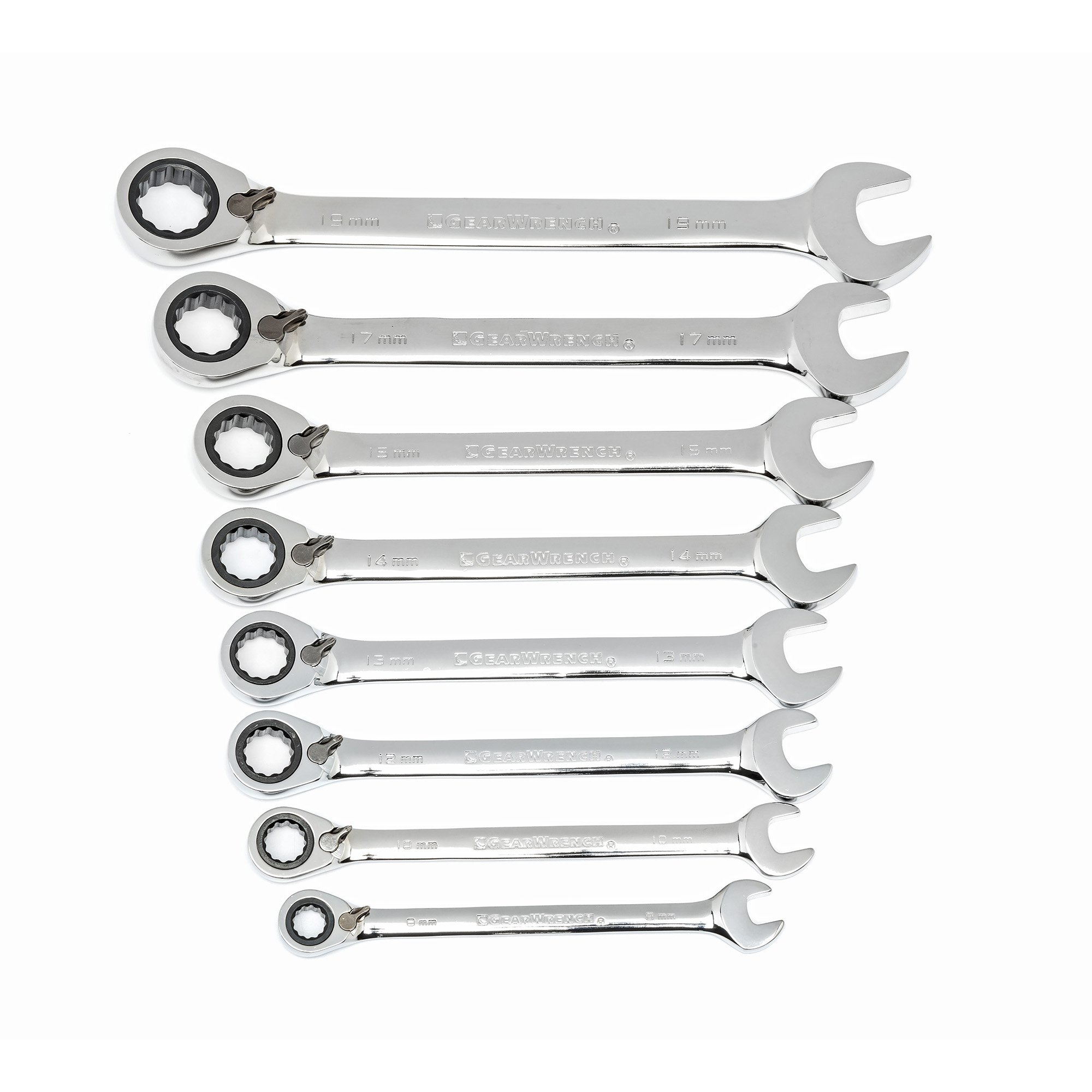 gearwrench-9543-8-pc-12-pt-reversible-ratcheting-combination-wrench-set-metric image 1