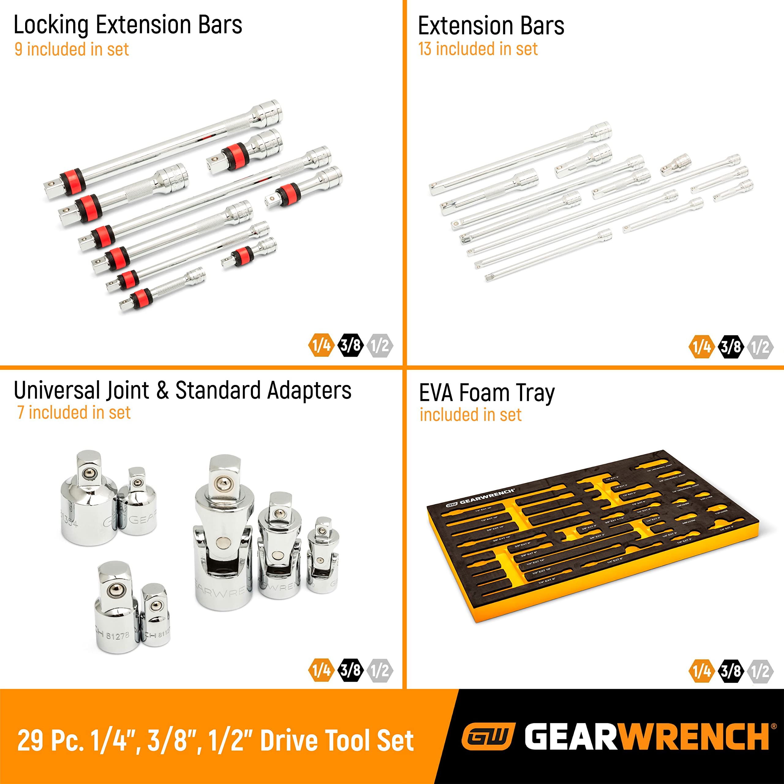 gearwrench-86523-29-pc-1-4-3-8-1-2-drive-chrome-tool-accessories-set-with-eva-fo image 2