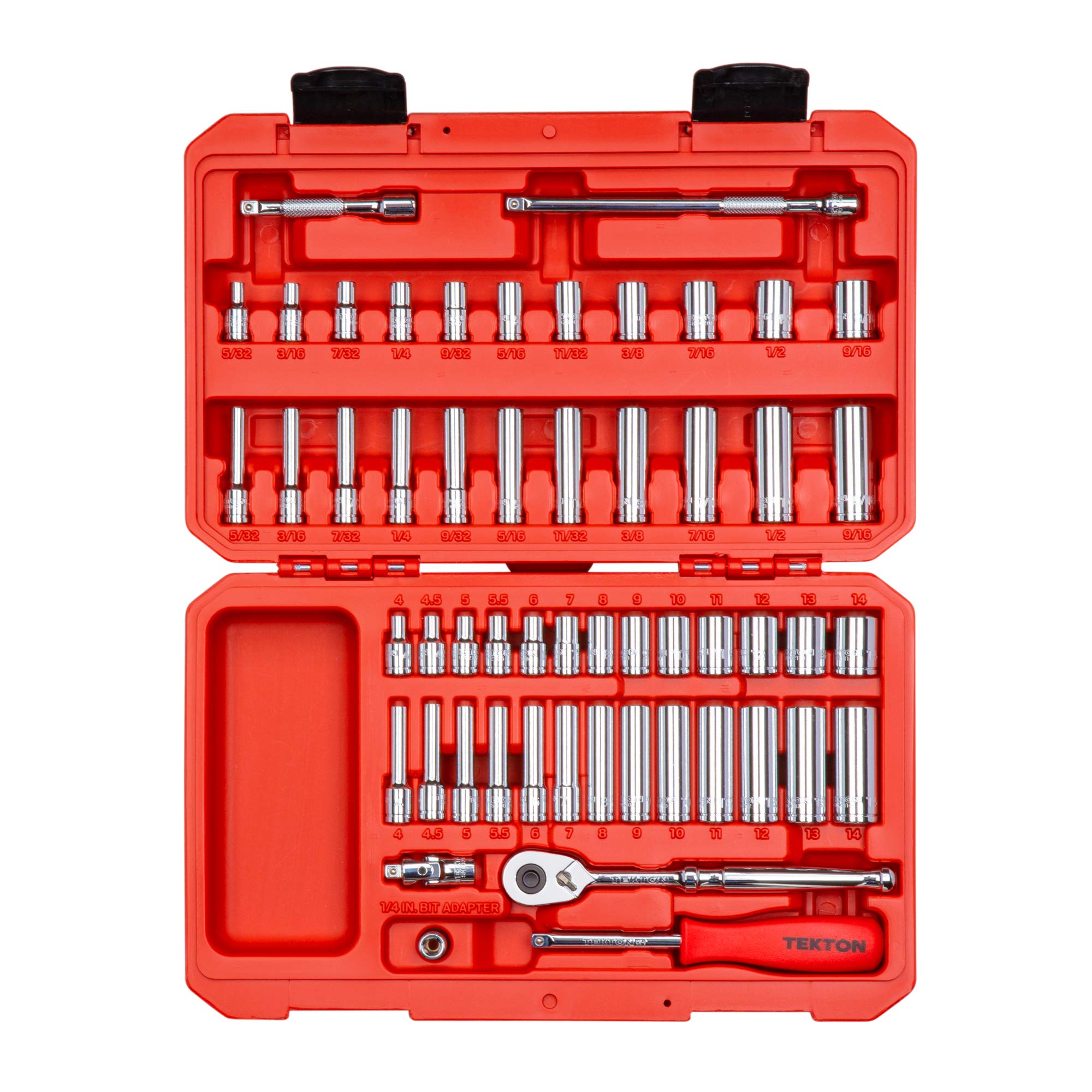 tekton-skt05302-1-4-inch-drive-12-point-socket-and-ratchet-set-55-piece-5-32-9-1 image 1